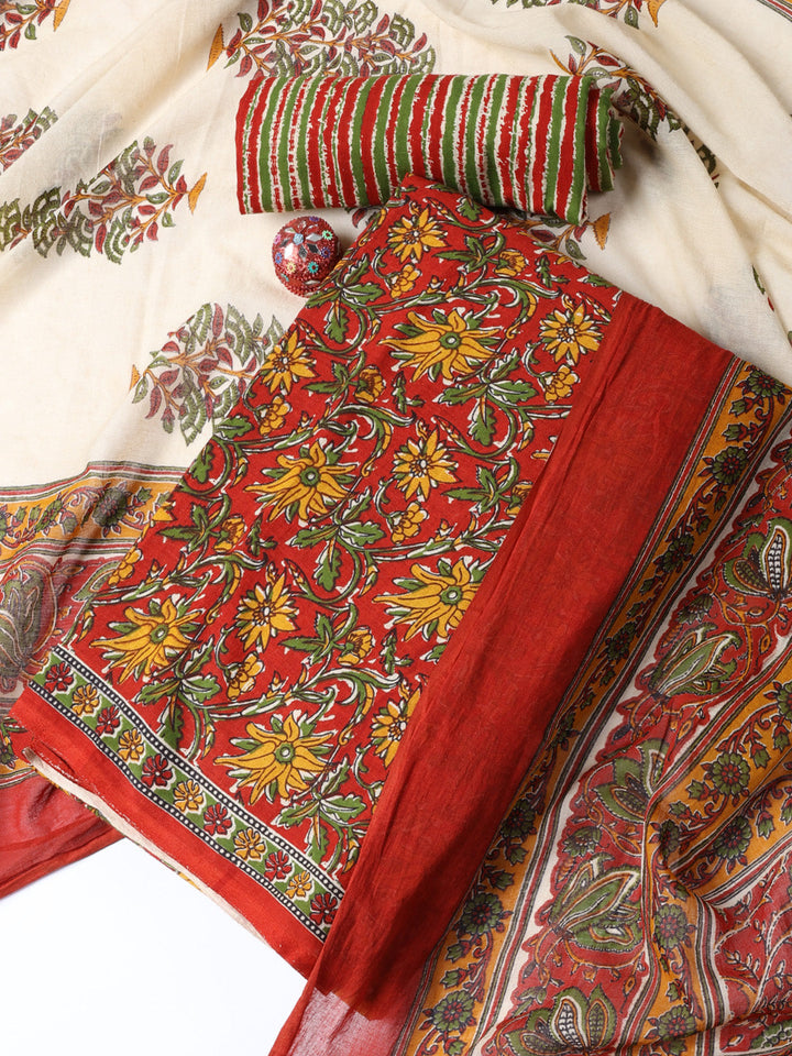 Printed Cotton Blend Unstitched Suit With Dupatta