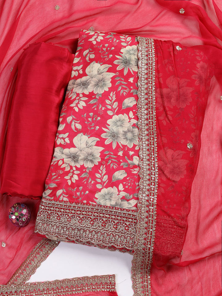 Printed Embroidered Muslin Unstitched Suit With Dupatta