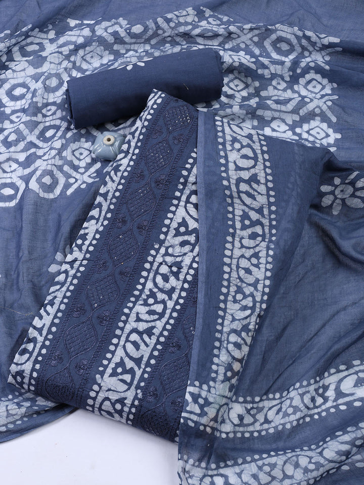 Printed Cotton Blend Unstitched Suit Piece With Dupatta