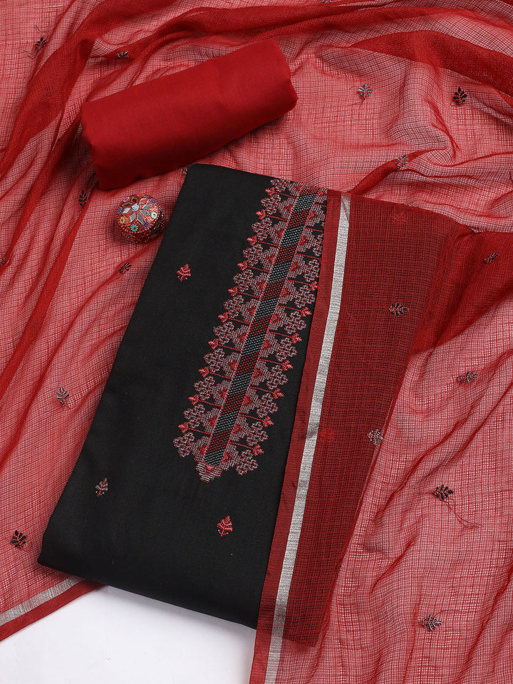 Neck Embroidered Cotton Blend Unstitched Suit With Dupatta