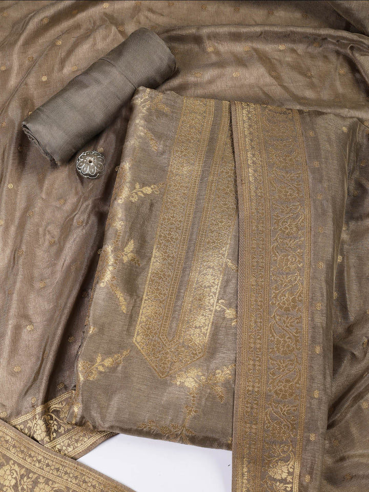 Embroidered Chanderi Unstitched Suit Piece With Dupatta