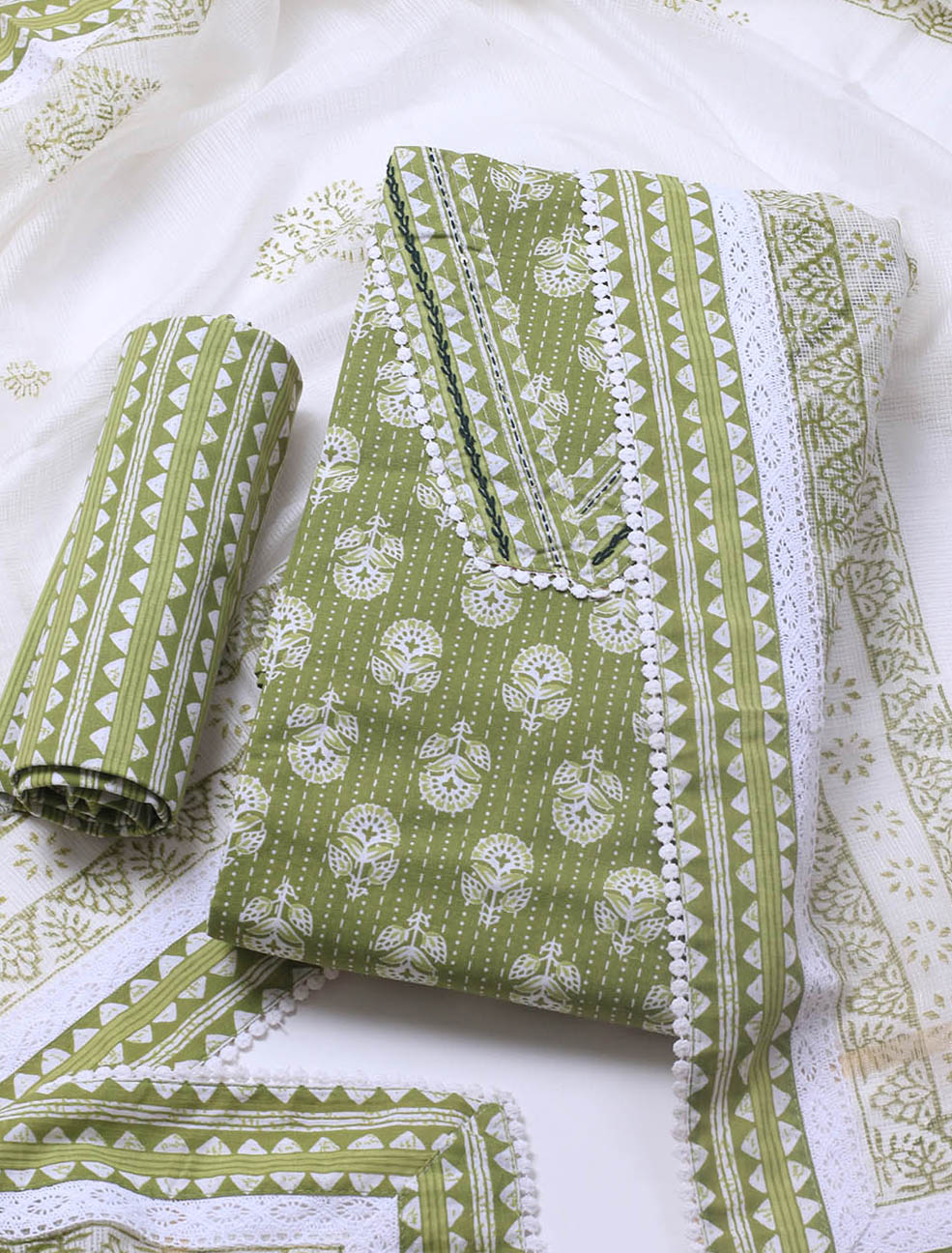 Printed Cotton Blend Unstitched Suit With Dupatta