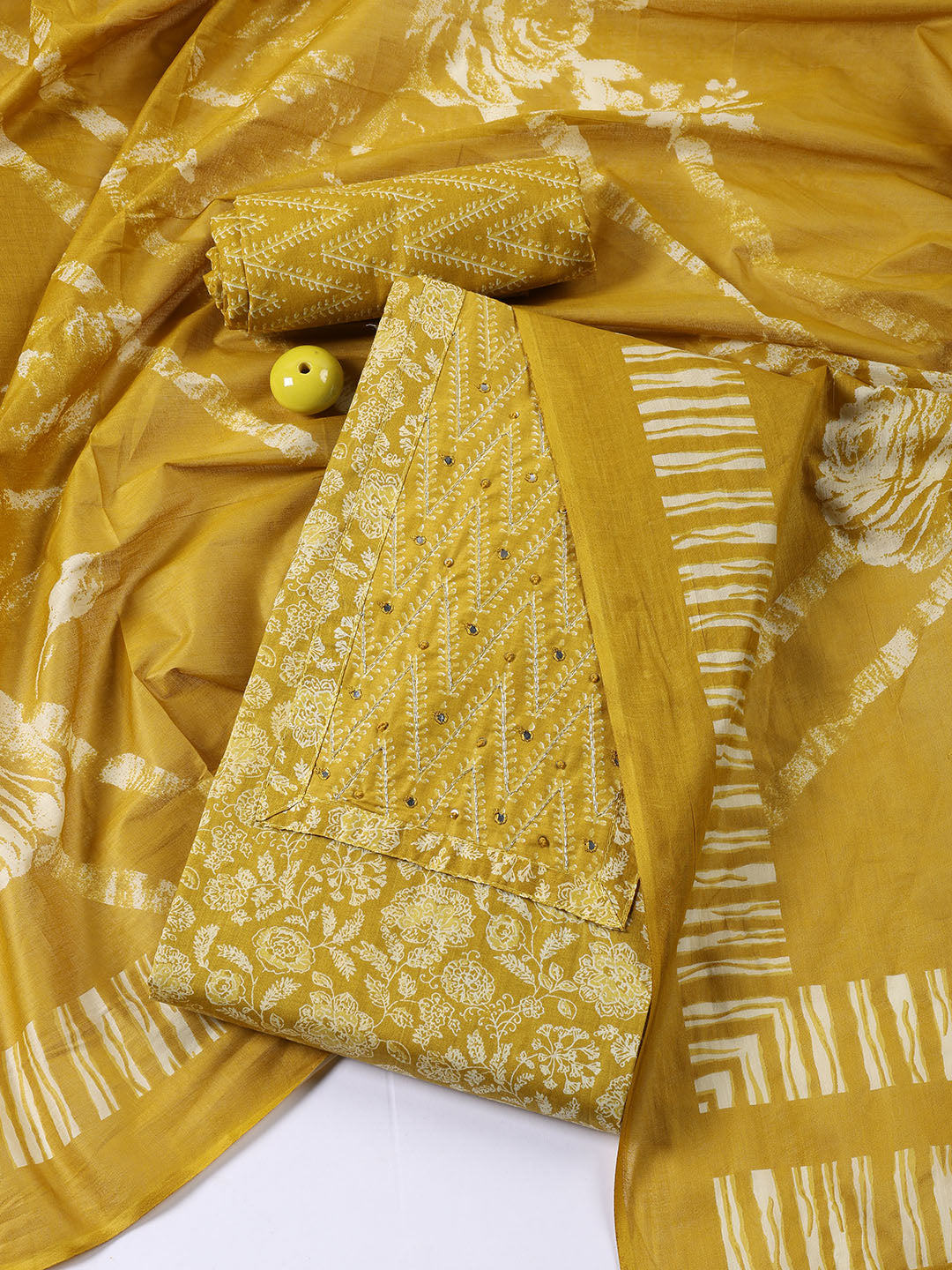 Printed Cotton Blend Unstitched Suit With Dupatta