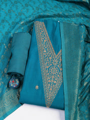 Embroidered Chanderi Unstitched Suit Piece With Dupatta