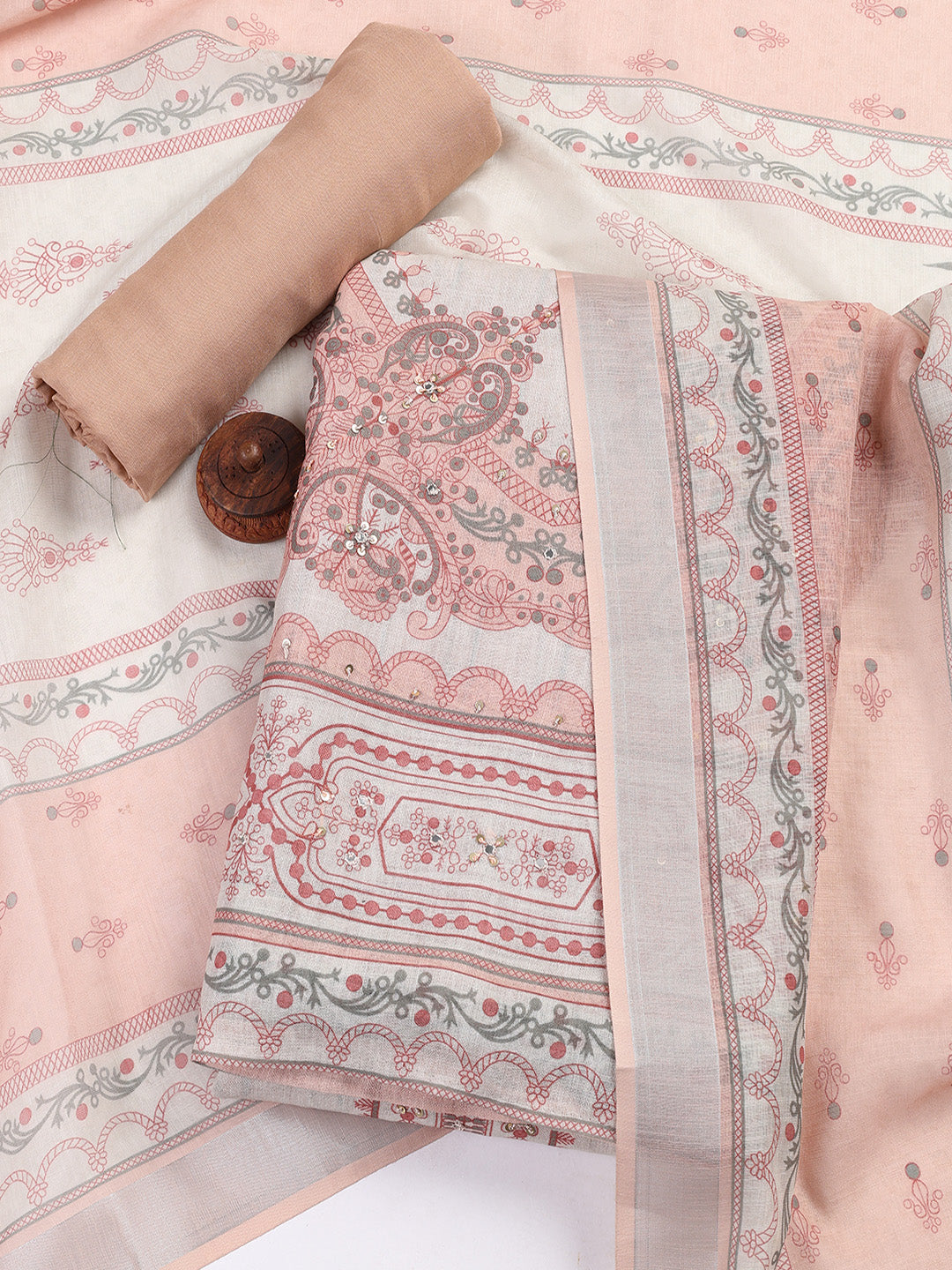 Printed Linen Unstitched Suit With Dupatta