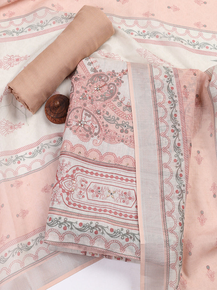Printed Linen Unstitched Suit With Dupatta
