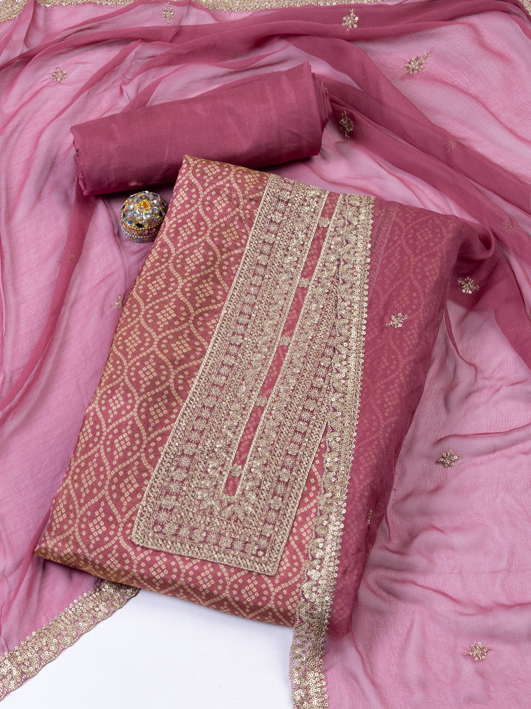 Neck Embroidered Tissue Unstitched Suit With Dupatta