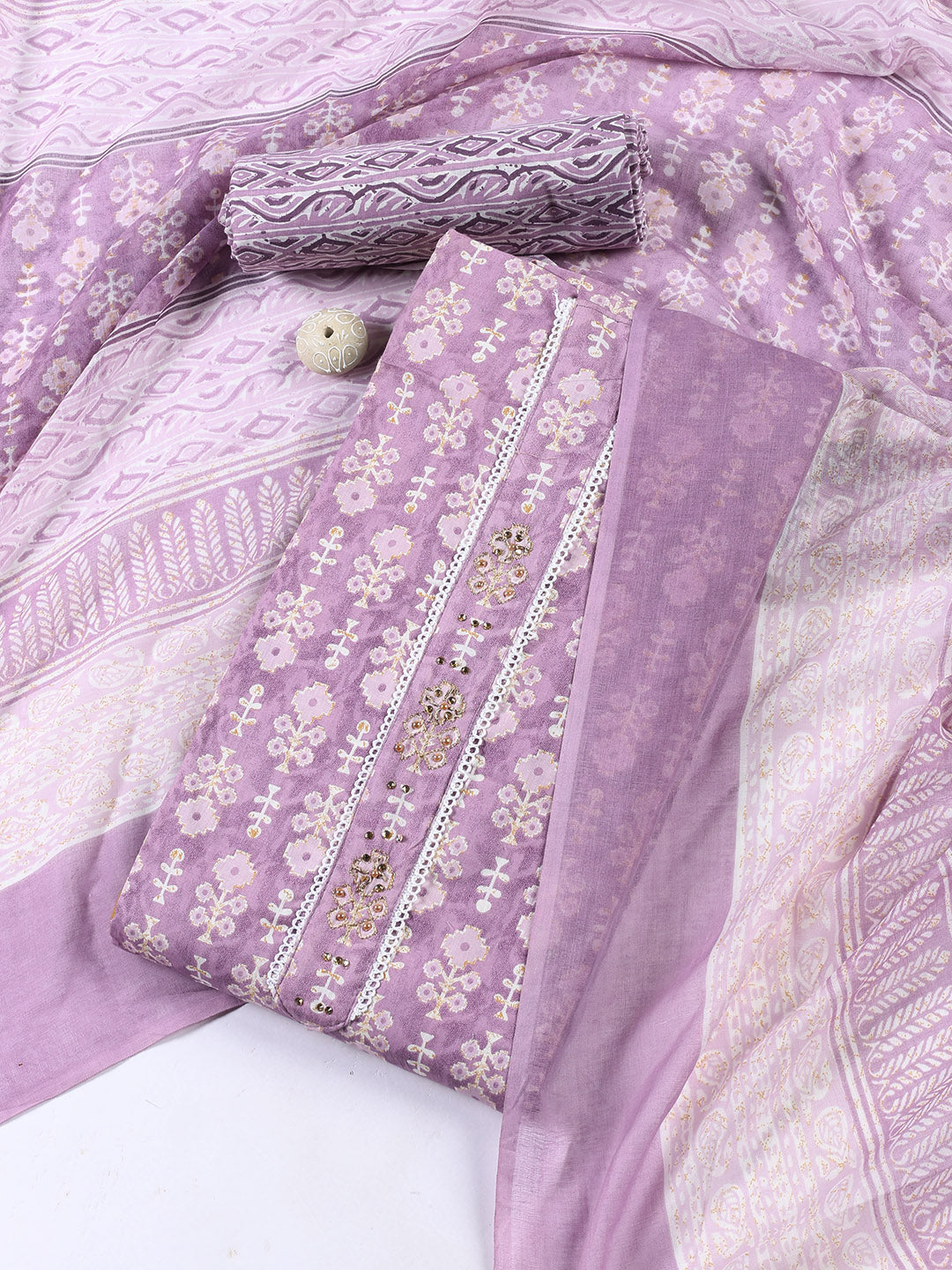 Neck Patti Cotton Blend Unstitched Suit With Dupatta