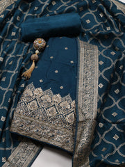 Woven Art Silk Unstitched Suit Piece With Dupatta