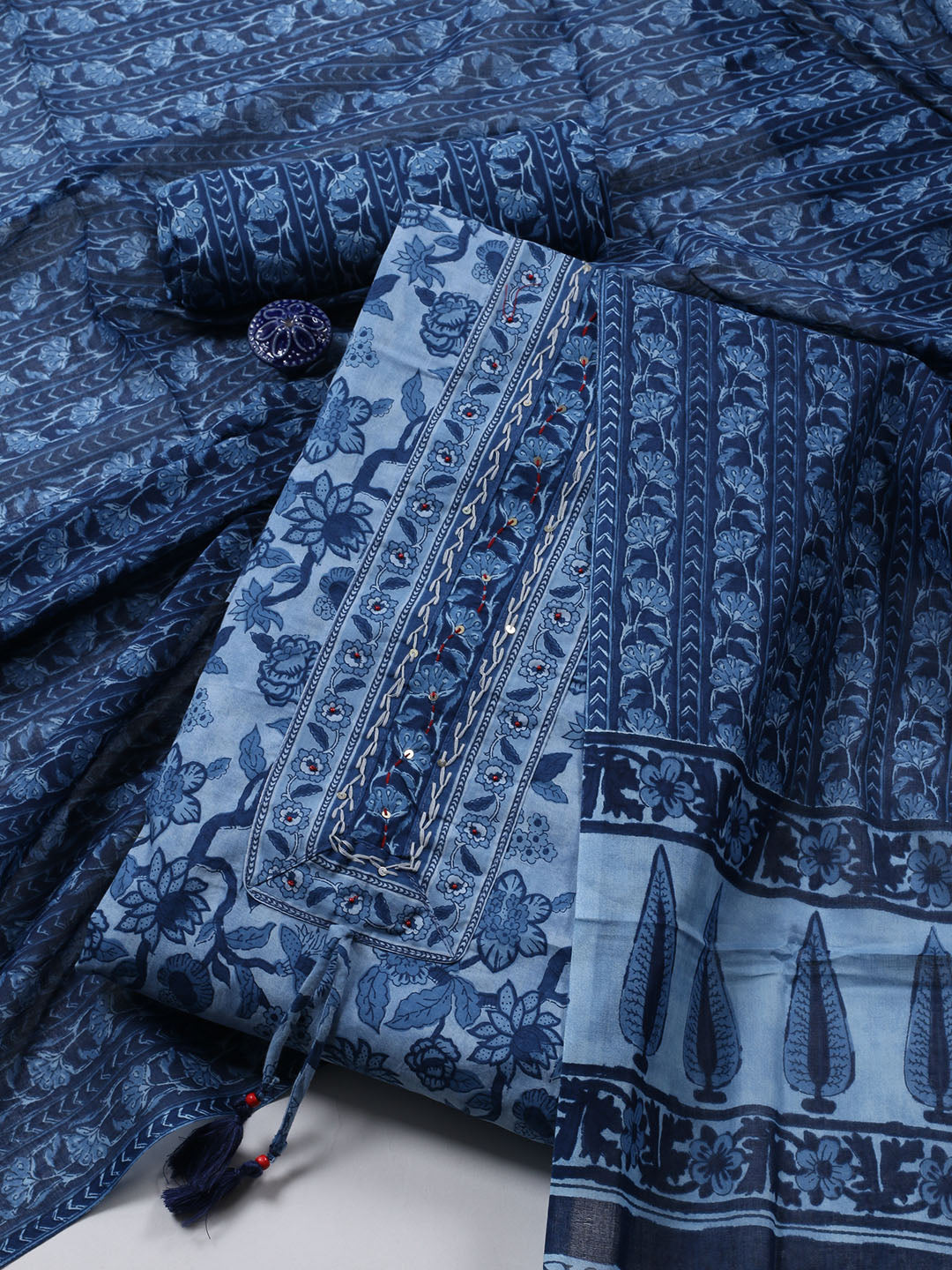 Printed Chanderi Unstitched Suit Piece With Dupatta