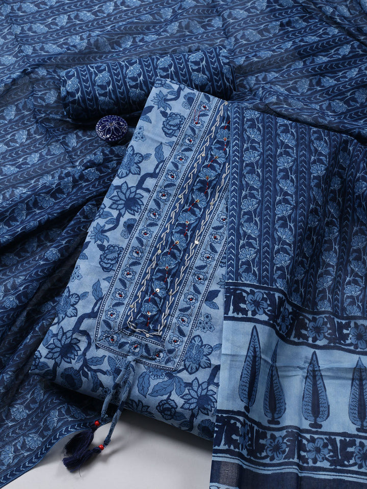 Printed Chanderi Unstitched Suit Piece With Dupatta