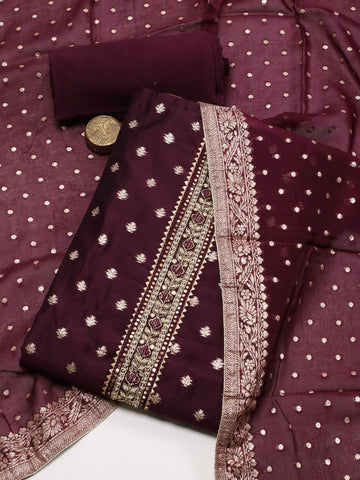 Neck Pattl Chanderi Unstitched Suit Piece With Dupatta