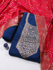 Neck Embroidered Chanderi Unstitched Suit Piece With Dupatta