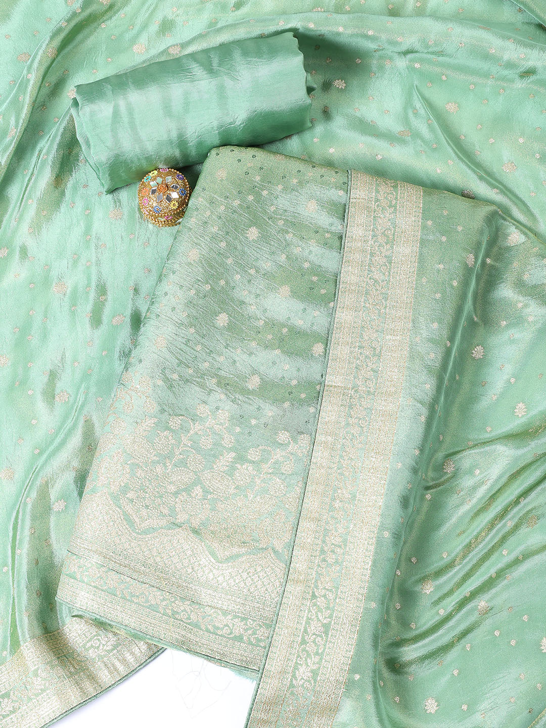 Embroidered Art Silk Unstitched Suit Piece With Dupatta