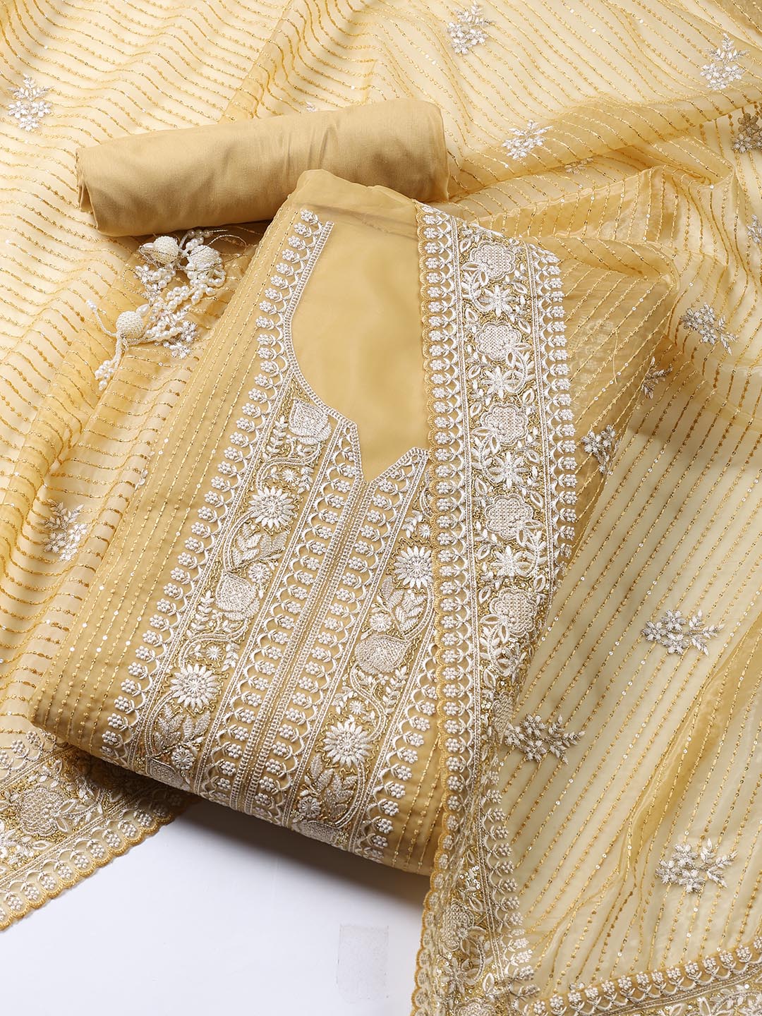 Embroidered Organza Unstitched Suit Piece With Dupatta