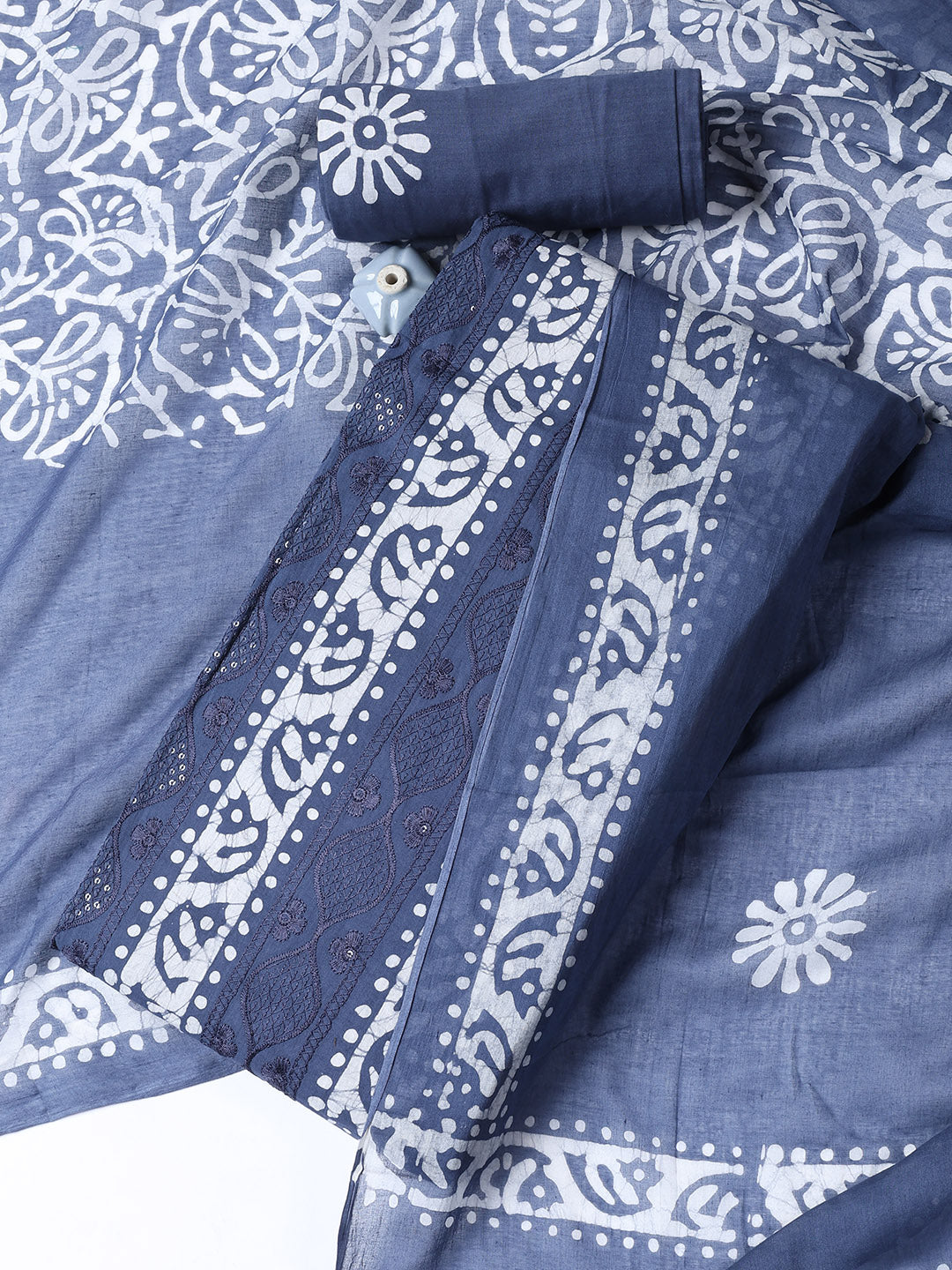 Printed Cotton Blend Unstitched Suit With Dupatta