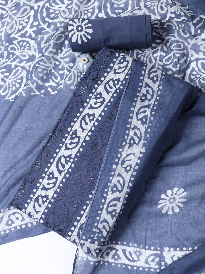 Printed Cotton Blend Unstitched Suit With Dupatta