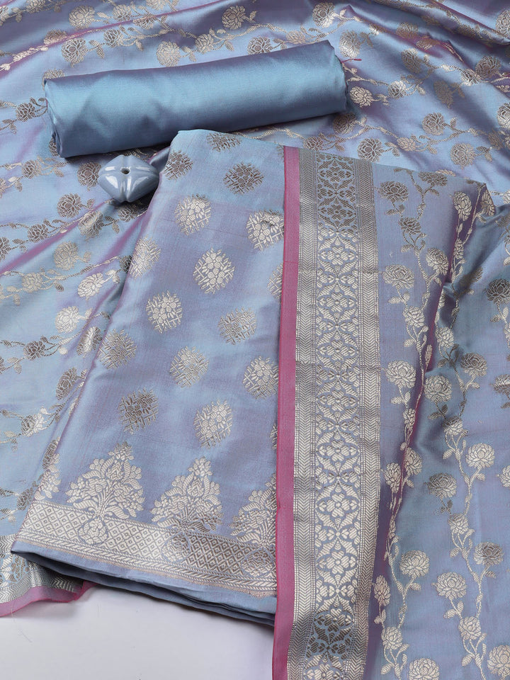 Floral Woven Booti Chanderi Unstitched Suit With Dupatta