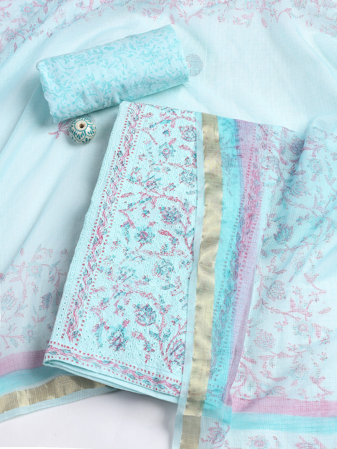 Printed Cotton Blend Unstitched Suit With Dupatta