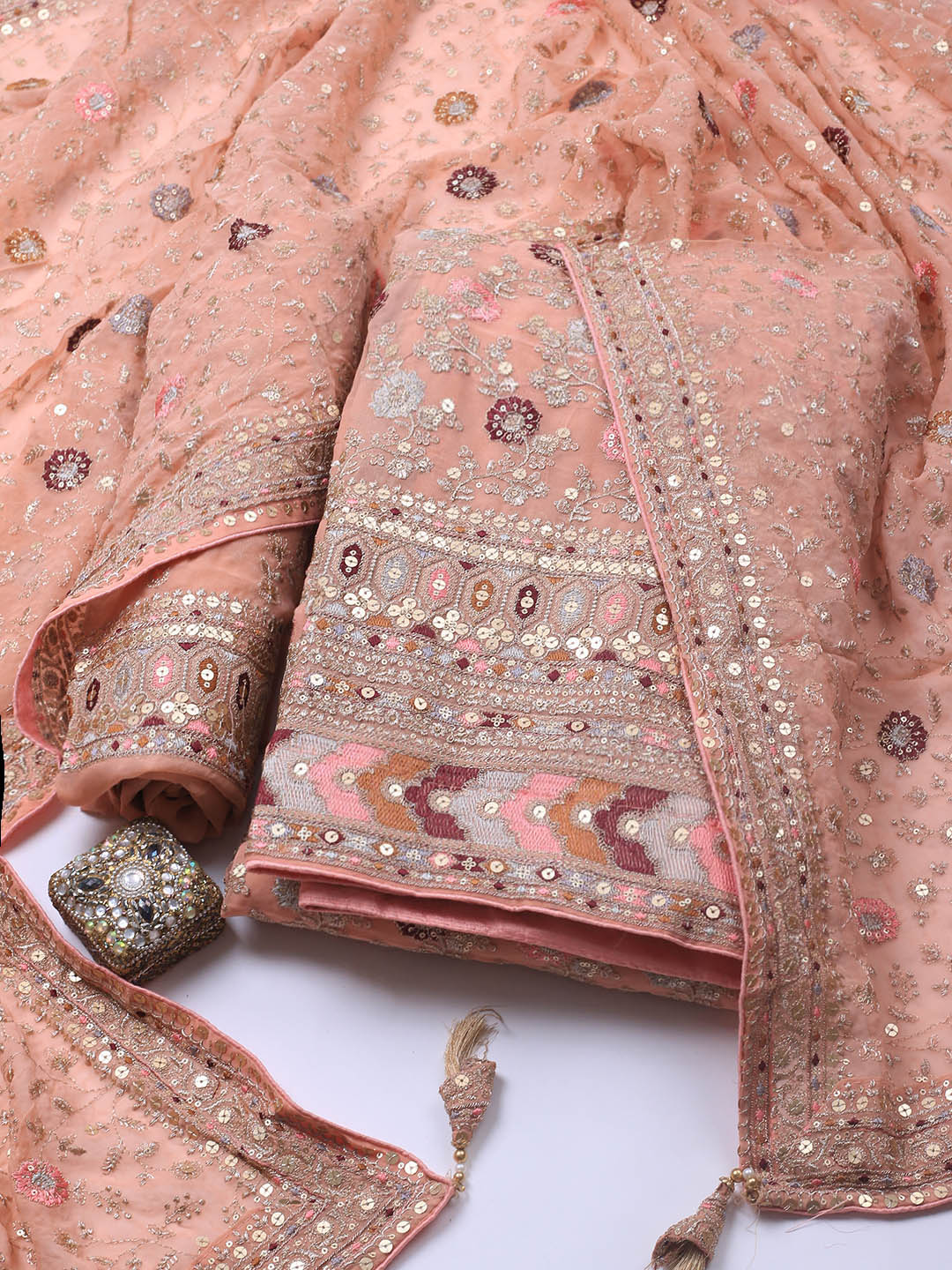 Embroidered Georgette Unstitched Suit Piece With Dupatta