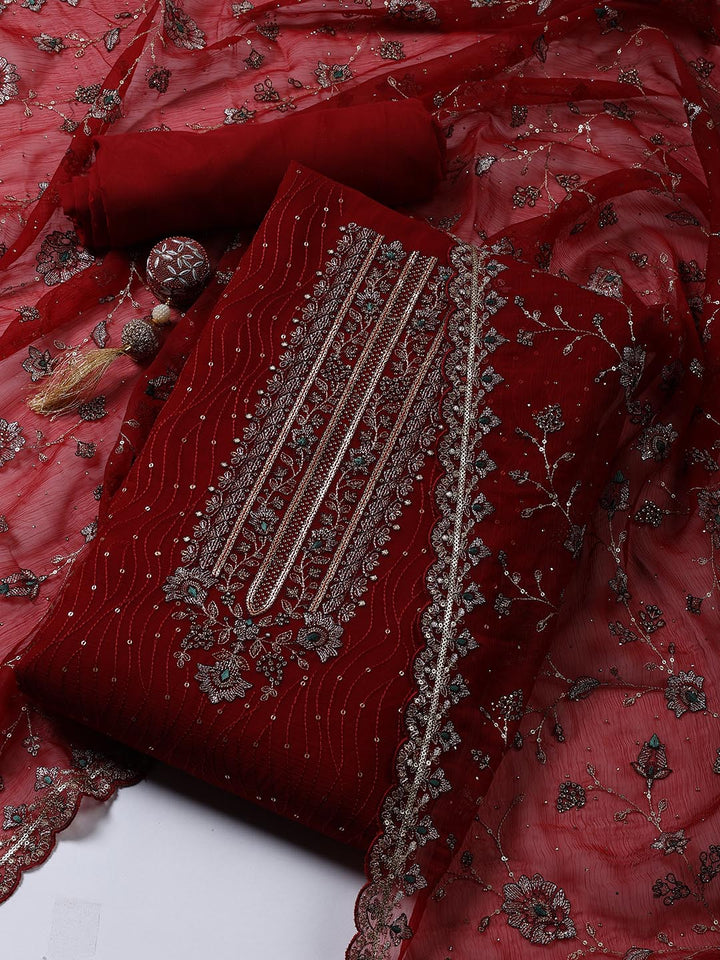 Embroidered Organza Unstitched Suit Piece With Dupatta
