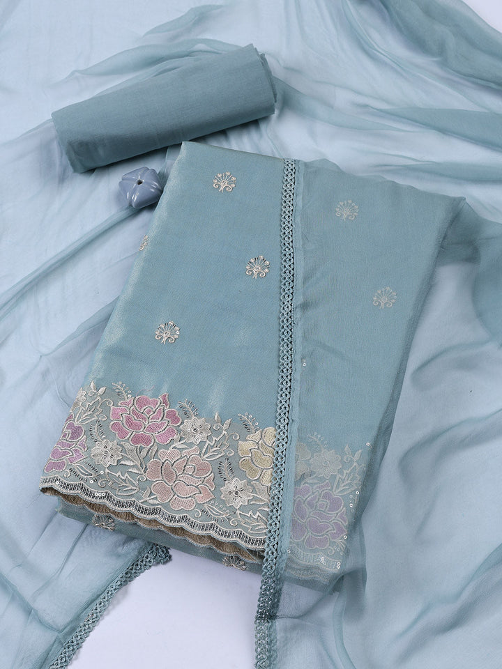 Embroidered Tissue Unstitched Suit Piece With Dupatta