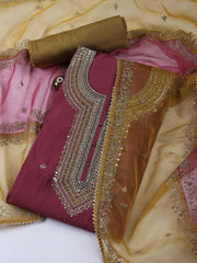 Embroidery Chanderi Unstitched Suit With Dupatta