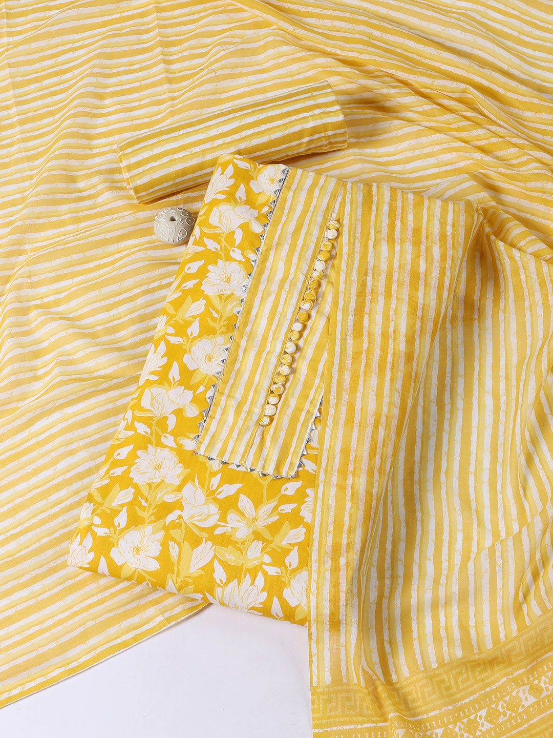 Neck Patti Cotton Blend Unstitched Suit With Dupatta
