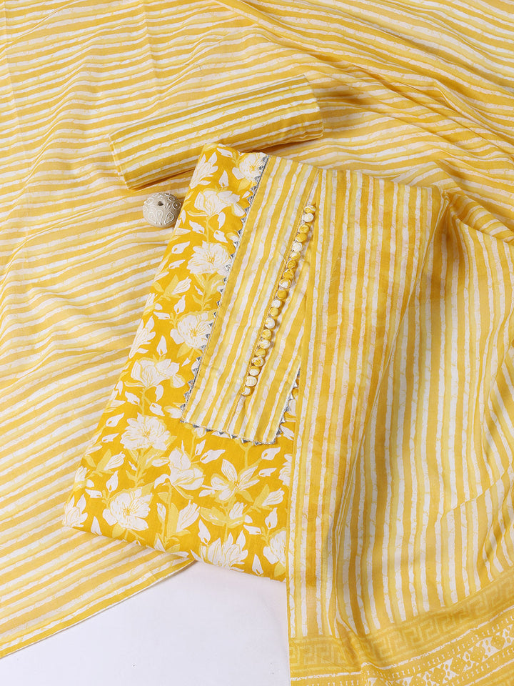 Neck Patti Cotton Blend Unstitched Suit With Dupatta