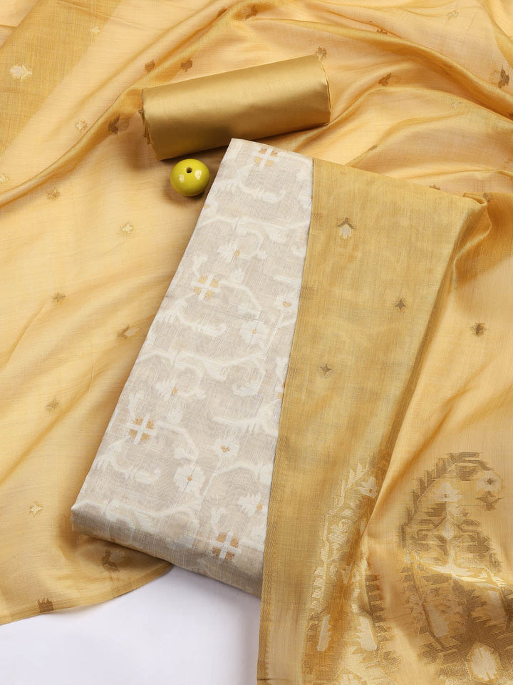 Jamdani Work Chanderi Unstitched Suit Piece With Dupatta
