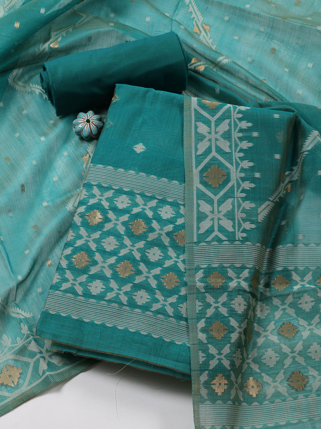 Jamdani Chanderi Unstitched Suit Piece With Dupatta