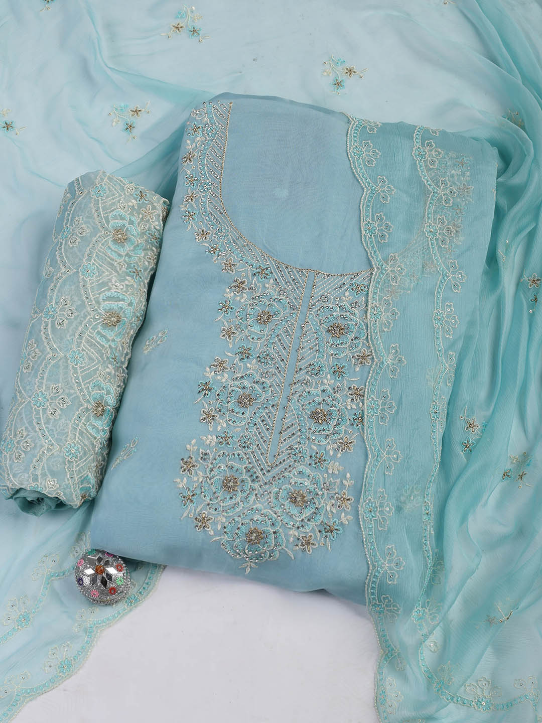 Embroidered Chanderi Unstitched Suit Piece With Dupatta