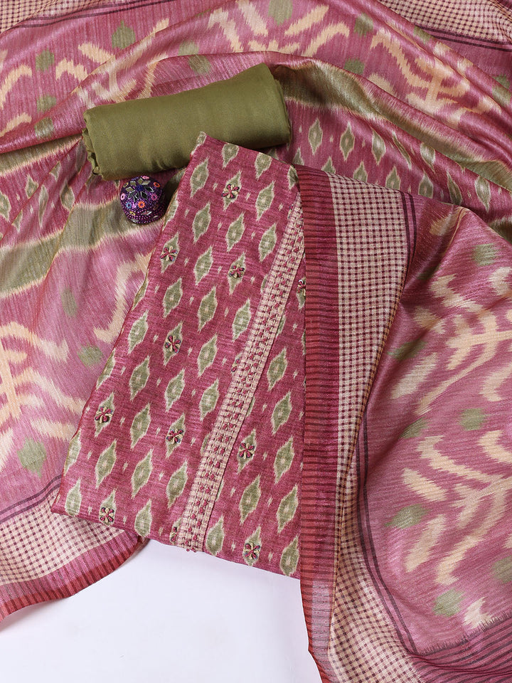 Kantha Work Chanderi Unstitched Suit With Dupatta