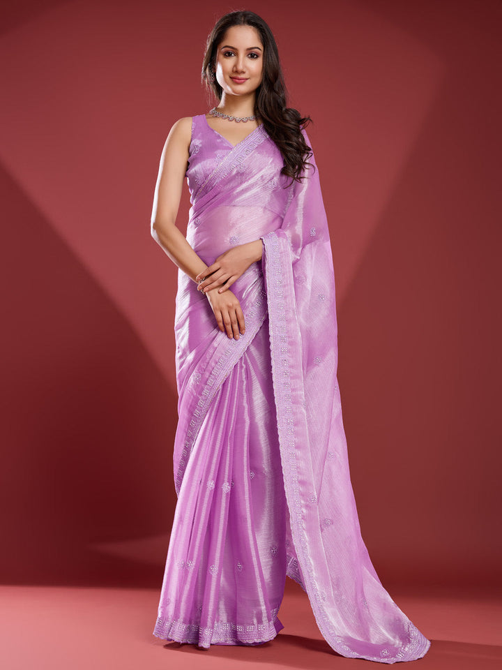 Embroidered Chinon Saree