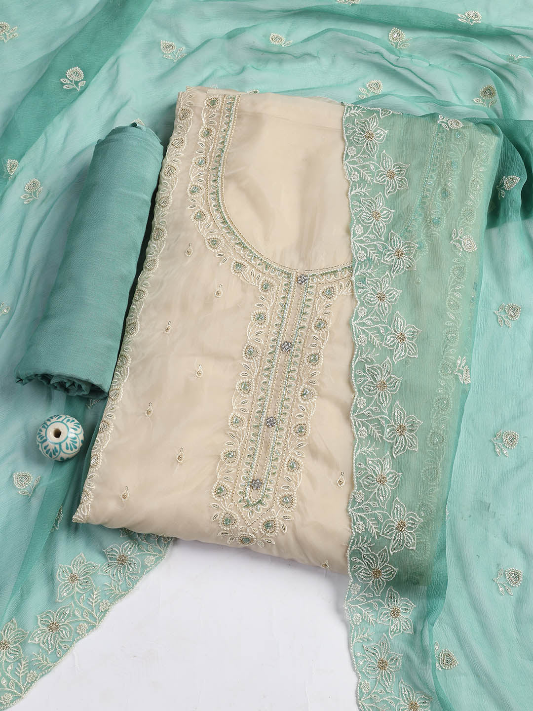 Embroidered Organza Unstitched Suit Piece With Dupatta