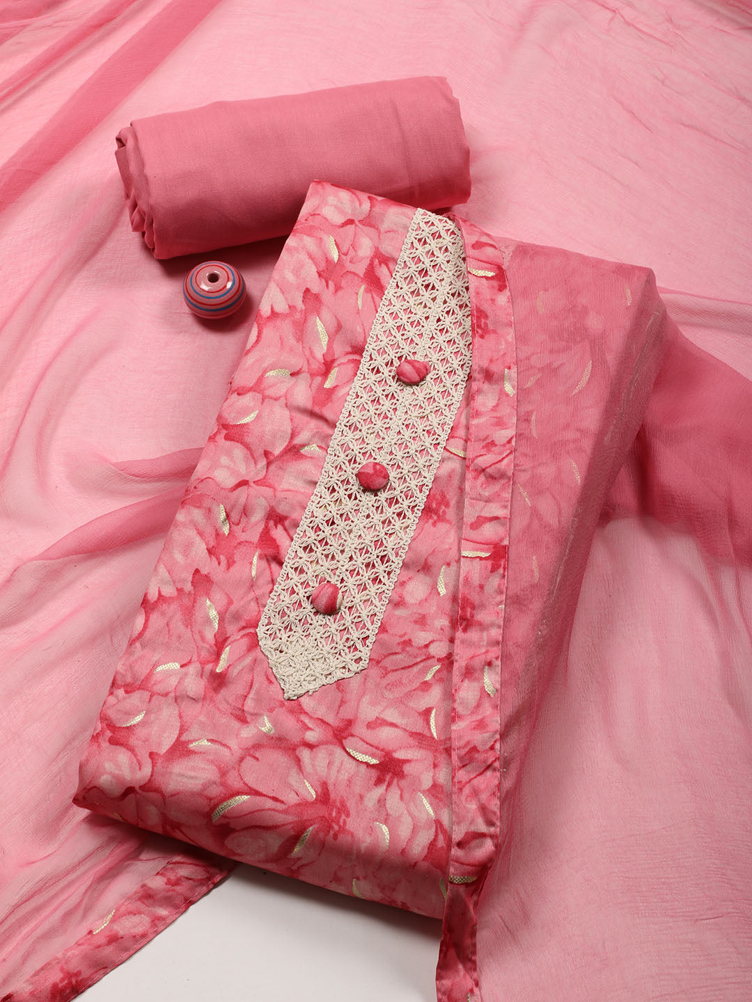 Neck Patti Cotton Blend Unstitched Suit With Dupatta