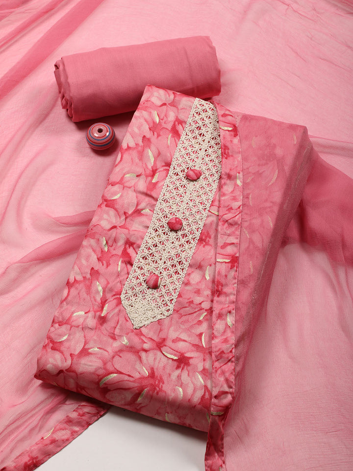 Neck Patti Cotton Blend Unstitched Suit With Dupatta