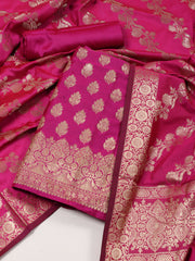 Woven Banarasi Chanderi Unstitched Suit With Dupatta