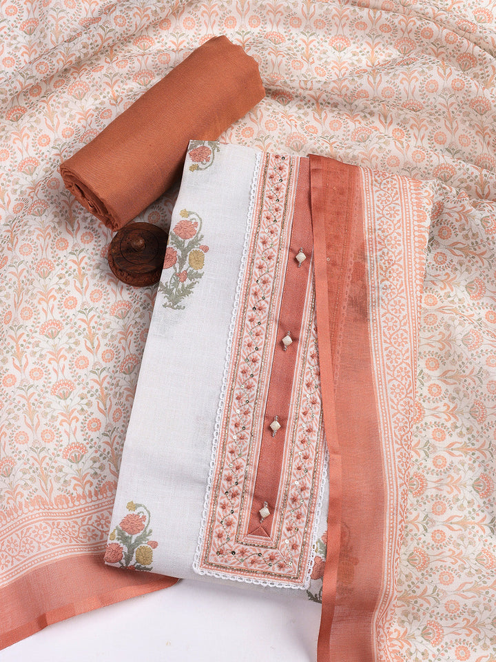 Printed Linen Unstitched Suit With Dupatta