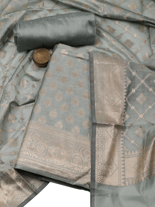 Floral Woven Chanderi Unstitched Suit With Dupatta