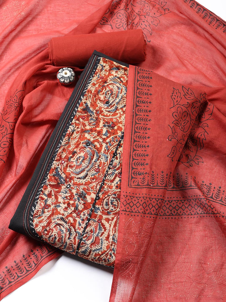 Printed Cotton Blend Unstitched Suit Piece With Dupatta