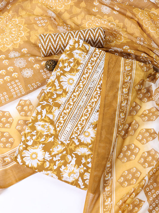 Printed Cotton Blend Unstitched Suit With Dupatta