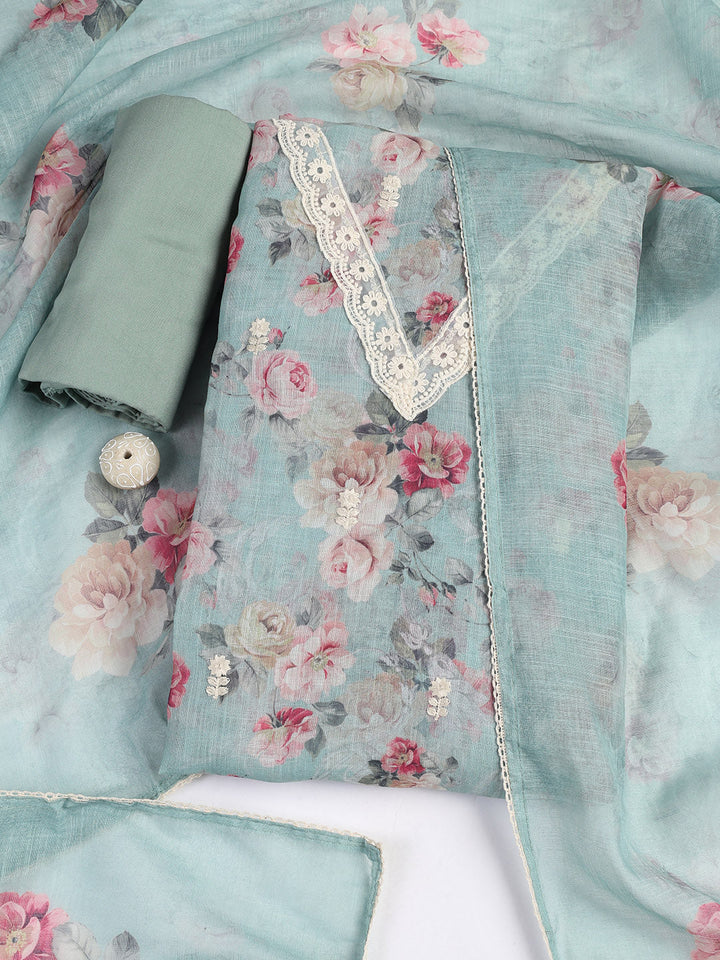 Printed Linen Unstitched Suit Piece With Dupatta