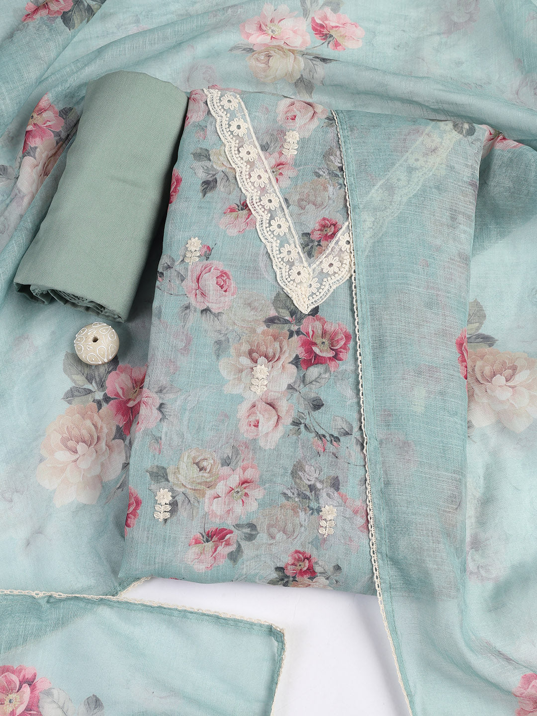 Printed Linen Unstitched Suit Piece With Dupatta