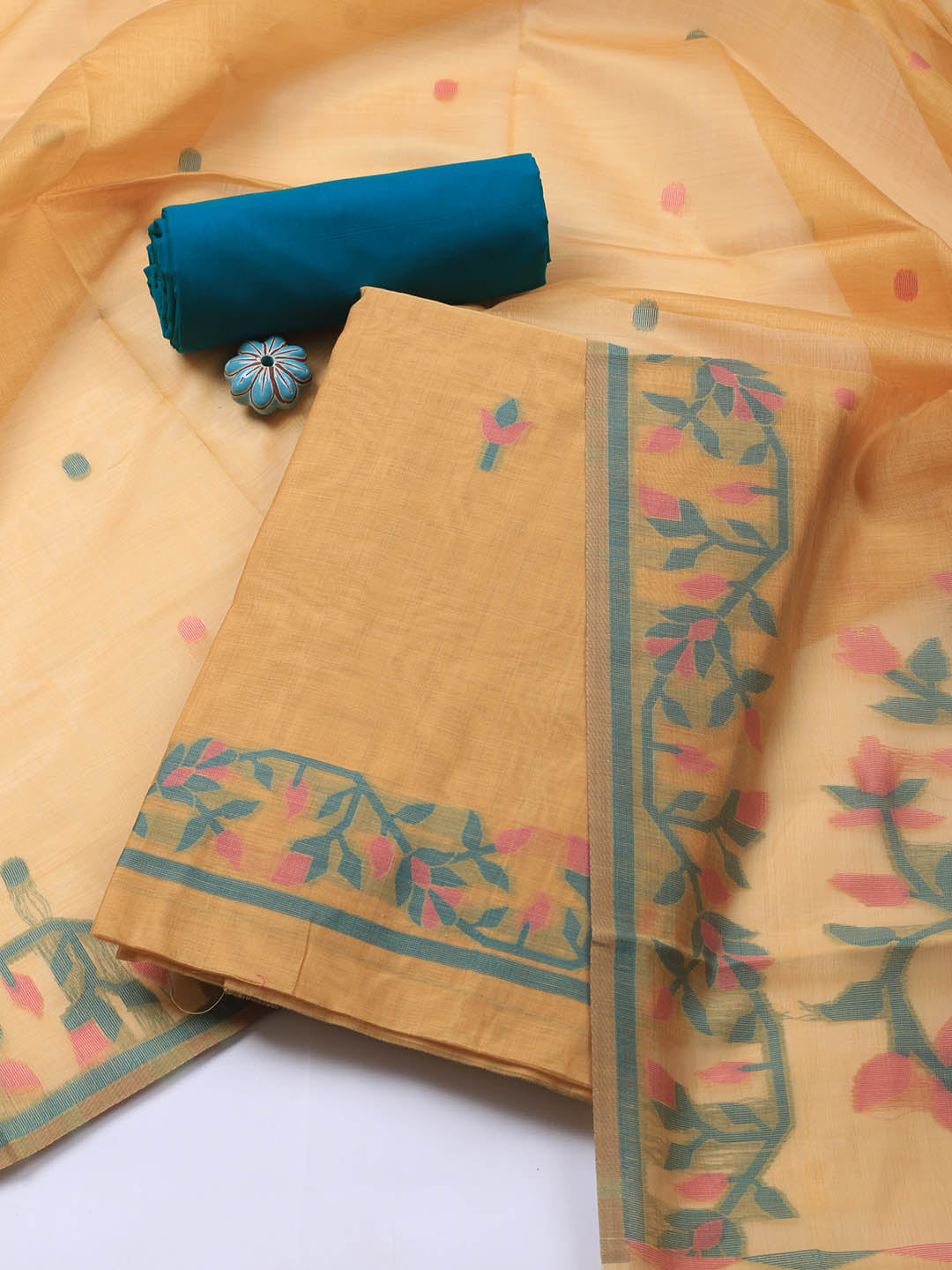 Jamdani Chanderi Unstitched Suit Piece With Dupatta
