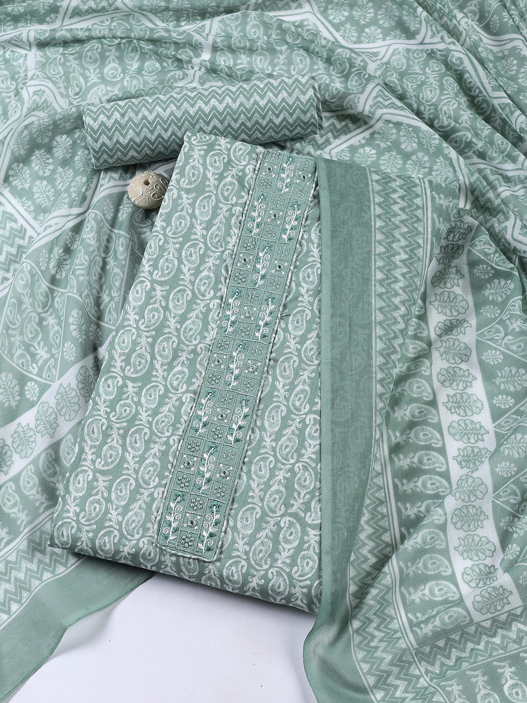Neck Patti Cotton Blend Unstitched Suit With Dupatta