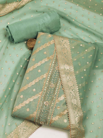 Neck Patti Woven Tissue Unstitched Suit Piece With Dupatta