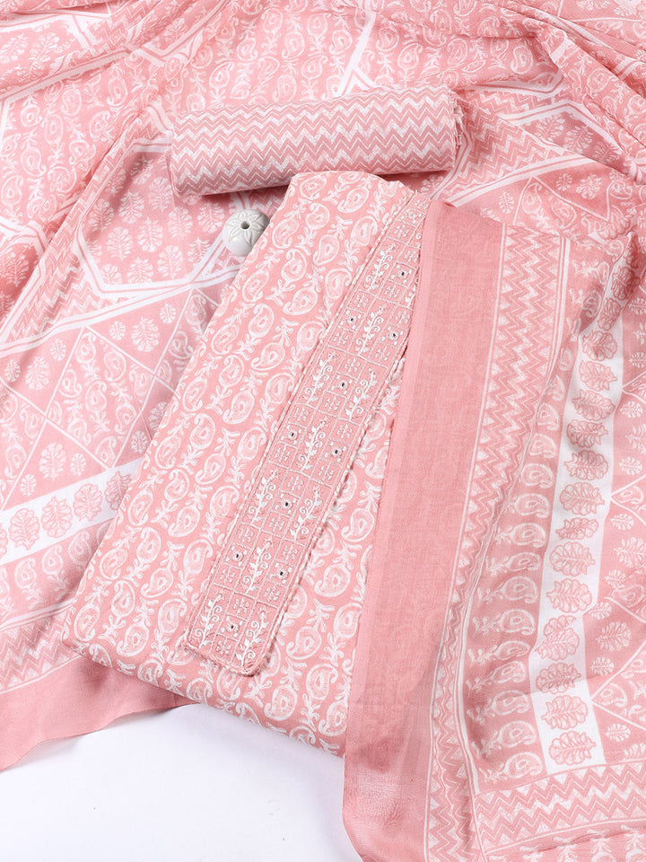 Neck Patti Cotton Blend Unstitched Suit With Dupatta