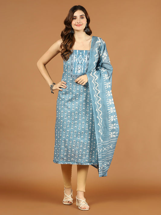 Neck Patti Printed Cotton Unstitched Suit Piece With Dupatta