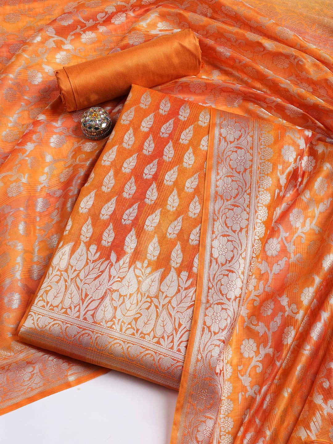Woven Chanderi Unstitched Suit With Dupatta